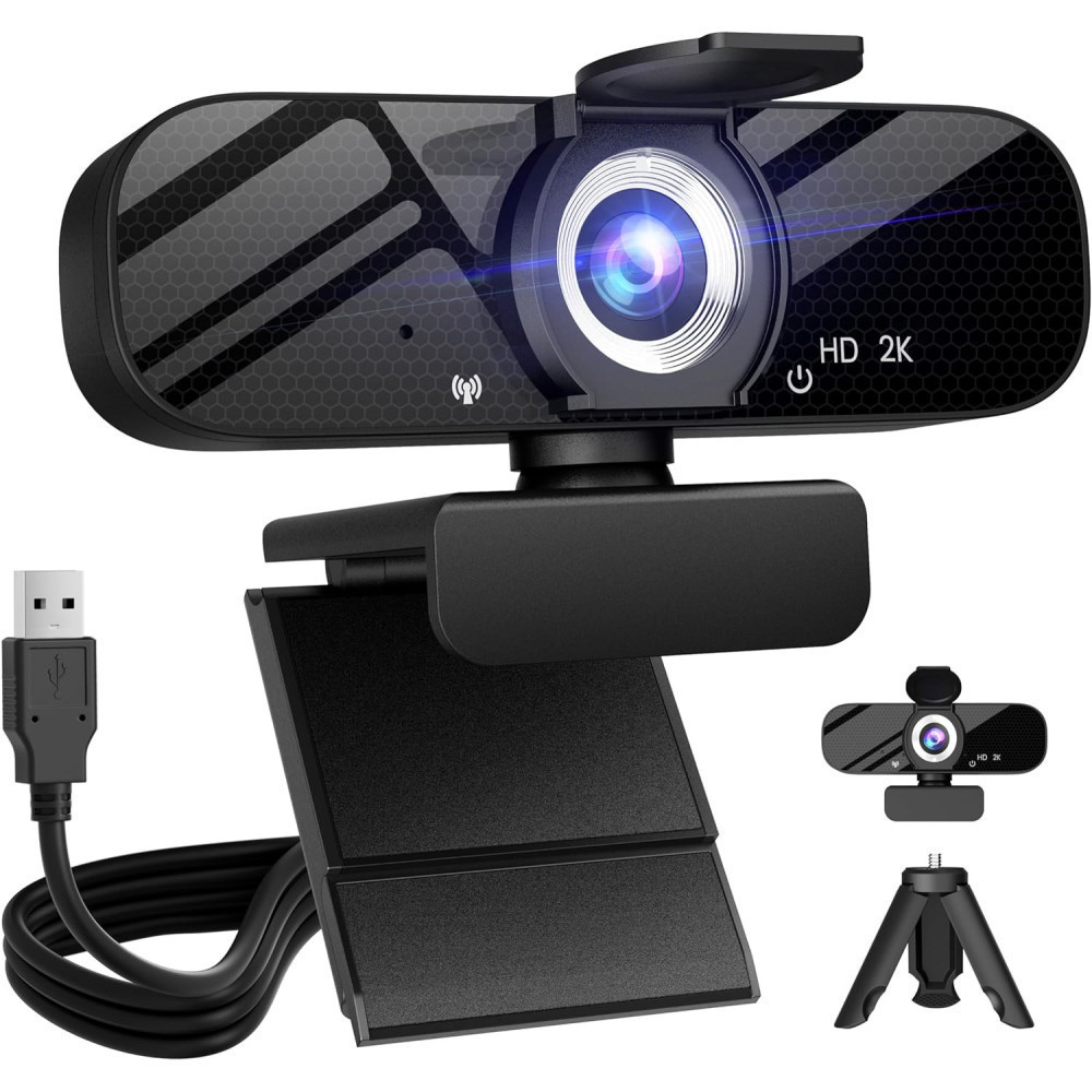 Full HD Webcam w/ Crystal Clear Video, Rotatable Tripod, and Privacy Cover