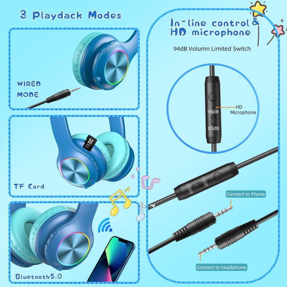 Bluetooth Kids Headphones w/ Colorful LED Lights and Microphone | TekChoice Electronics