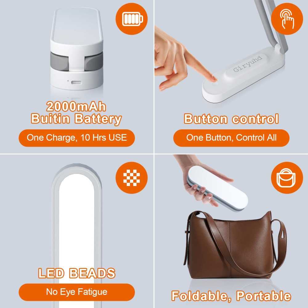 LED Desk Lamp for Office and Home - Portable, Rechargeable, and Dimmable