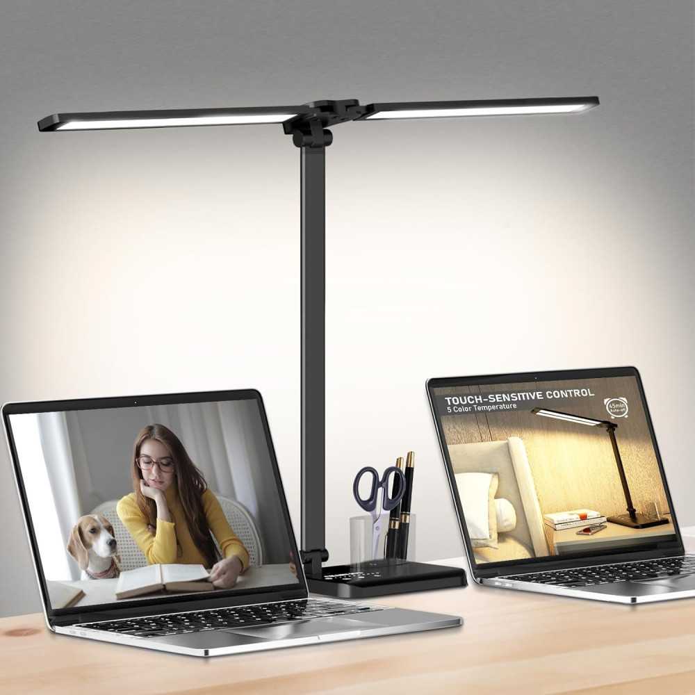 Matte Brass Desk Lamp w/ Adjustable Height and Balance Arm for Effortless Lighting Control