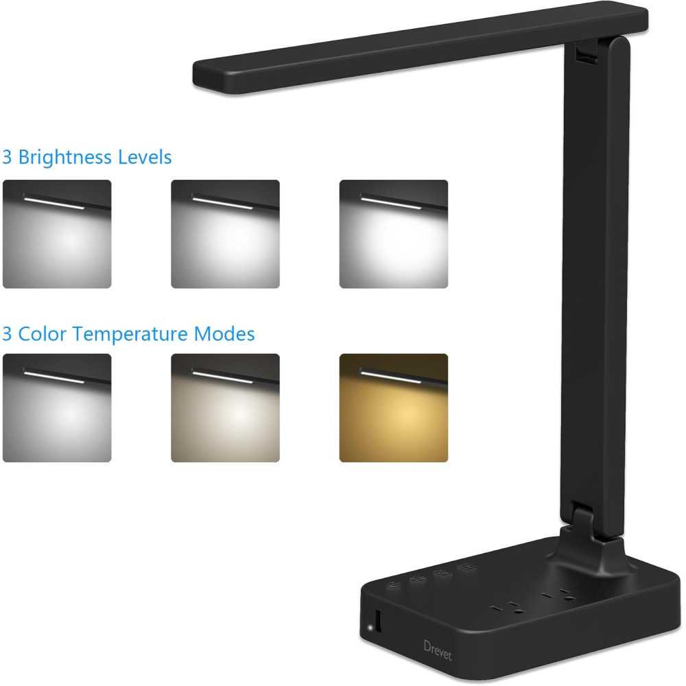 LED Desk Lamp w/ USB Charging Port and Timer for Home Office Productivity