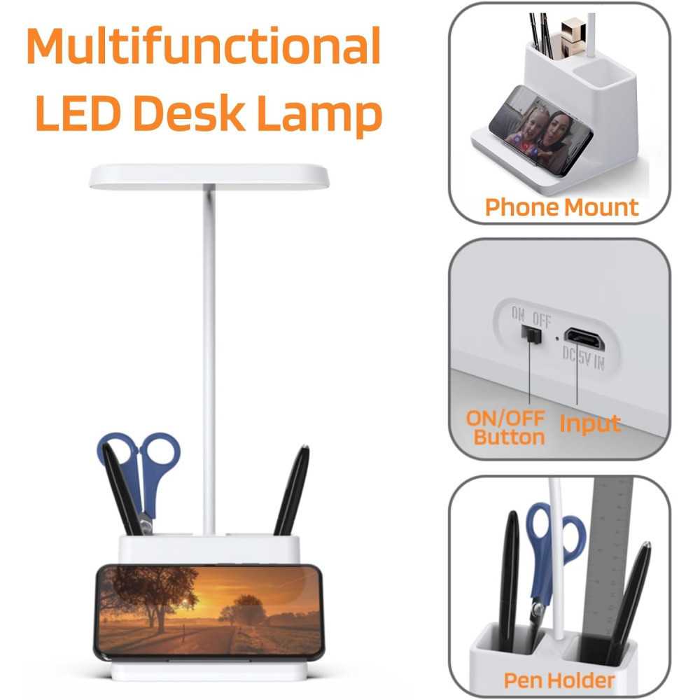 Rechargeable Desk Lamp w/ Pen Holder and Adjustable Gooseneck for Home Office, Bedrooms, and College Dorm Rooms