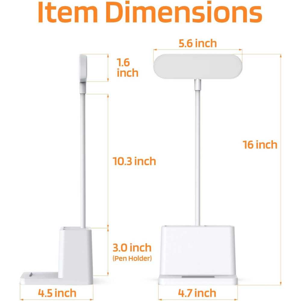 Rechargeable Desk Lamp w/ Pen Holder and Adjustable Gooseneck for Home Office, Bedrooms, and College Dorm Rooms