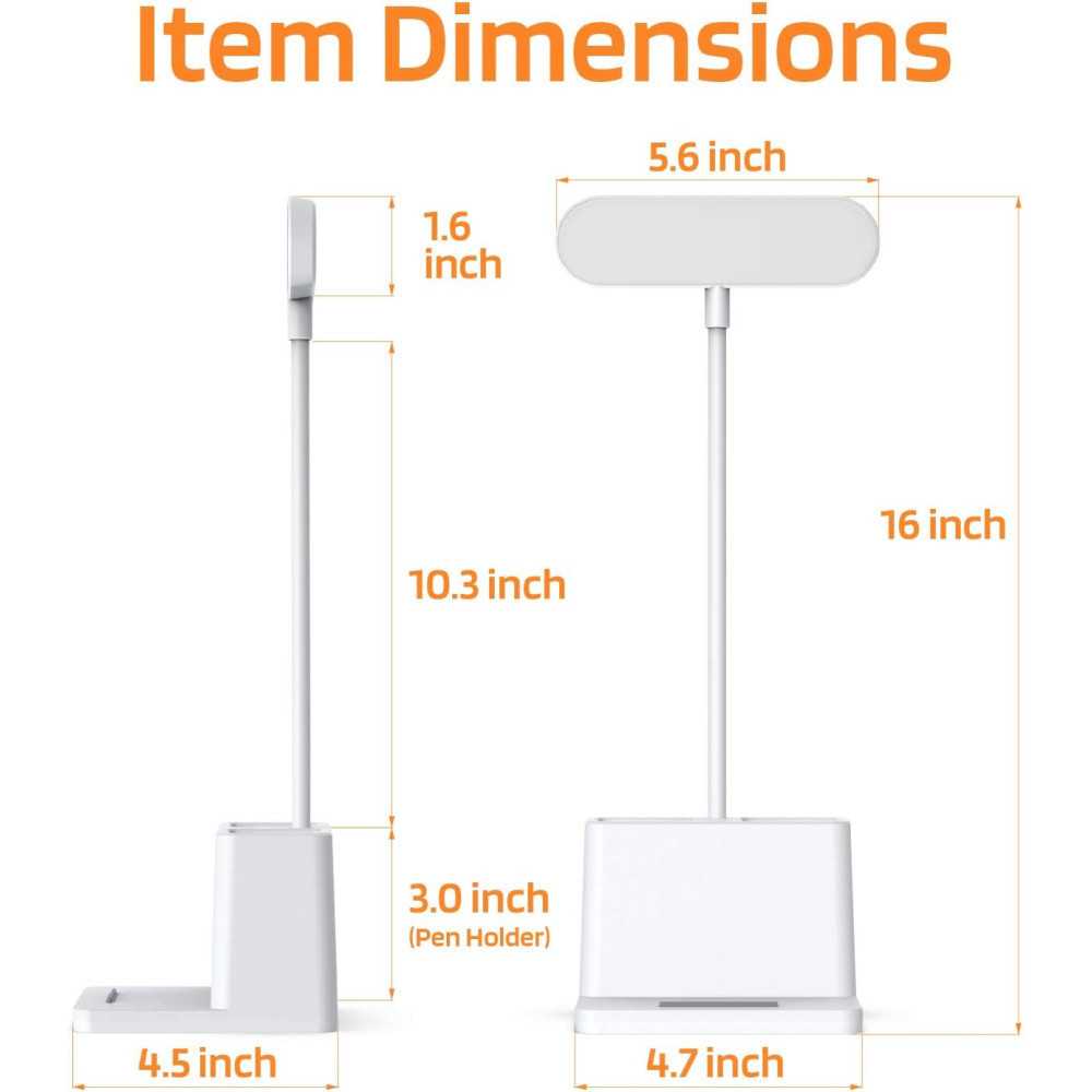 Rechargeable Desk Lamp w/ Pen Holder and Adjustable Gooseneck for Home Office, Bedrooms, and College Dorm Rooms