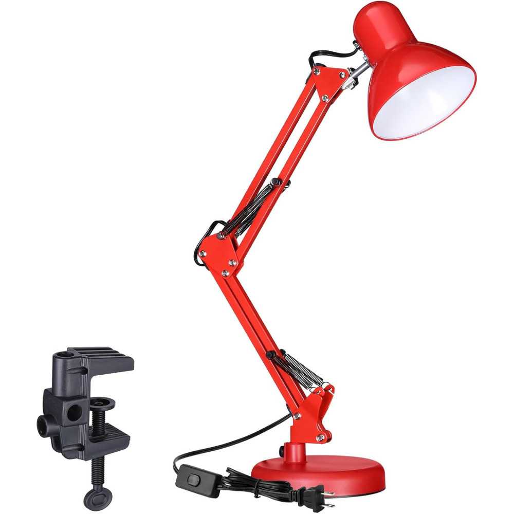 Modern Metal Desk Lamp w/ Articulating Design and Adjustable Clamp for Home Office and Study