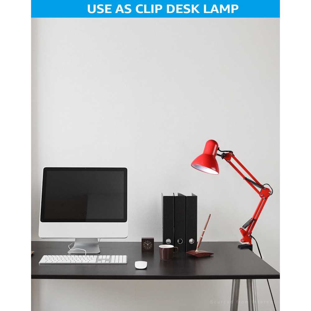 Modern Metal Desk Lamp w/ Articulating Design and Adjustable Clamp for Home Office and Study