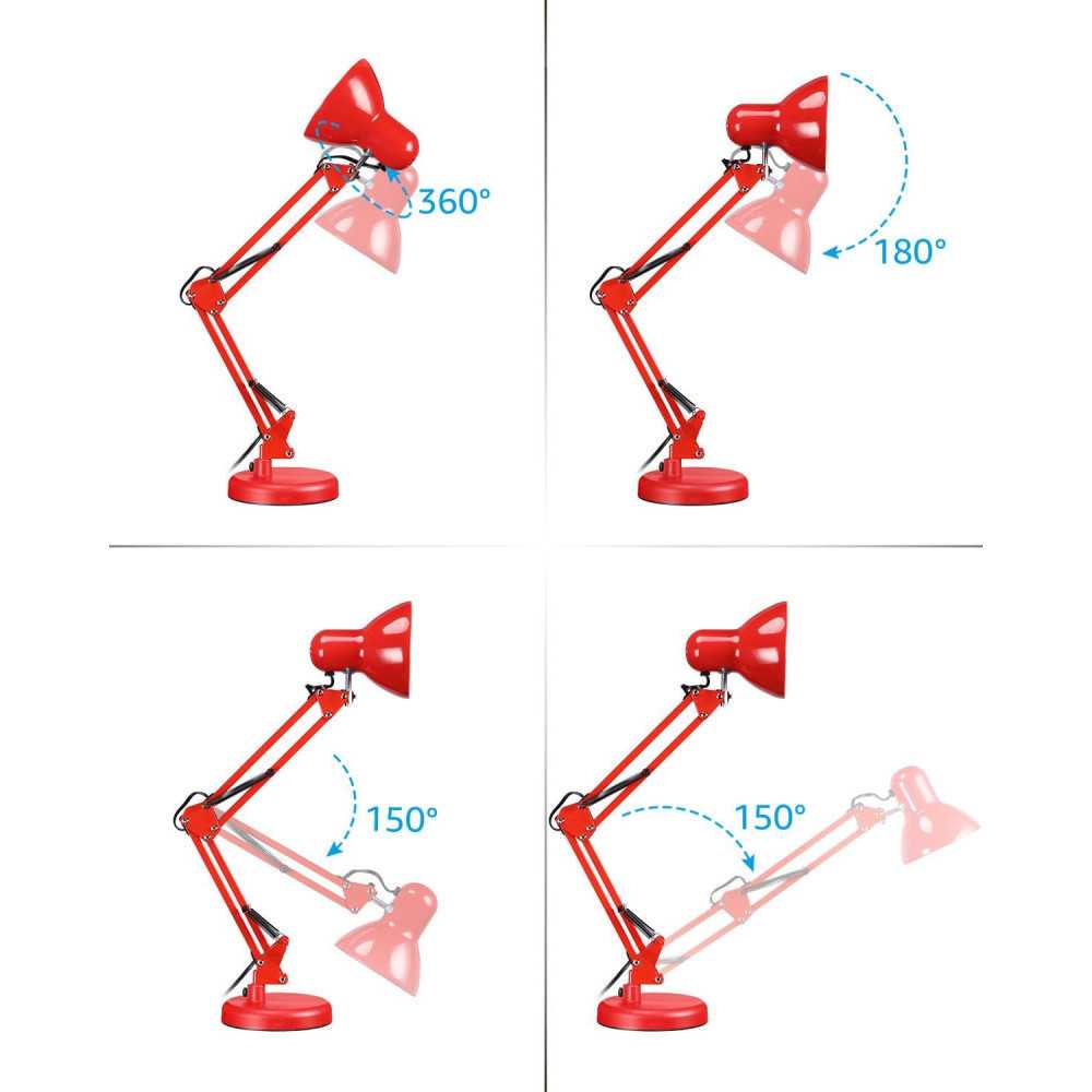 Modern Metal Desk Lamp w/ Articulating Design and Adjustable Clamp for Home Office and Study