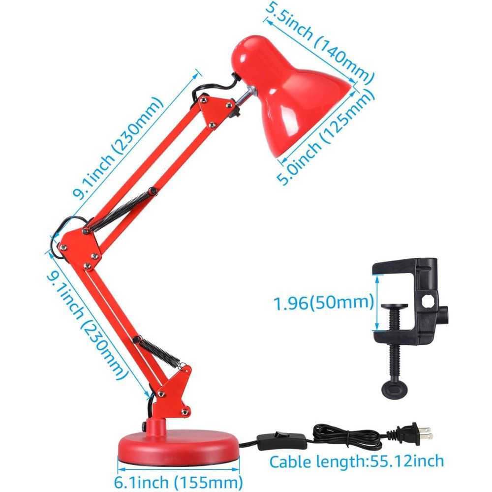 Modern Metal Desk Lamp w/ Articulating Design and Adjustable Clamp for Home Office and Study