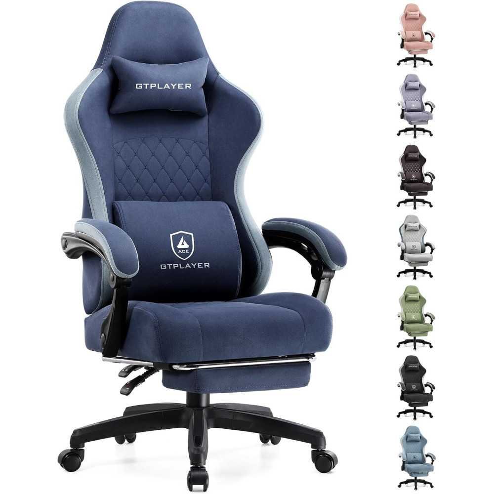 High Back Ergonomic Computer Gaming Chair Featuring Pocket Spring Cushion, Linkage Armrests, and Footrest