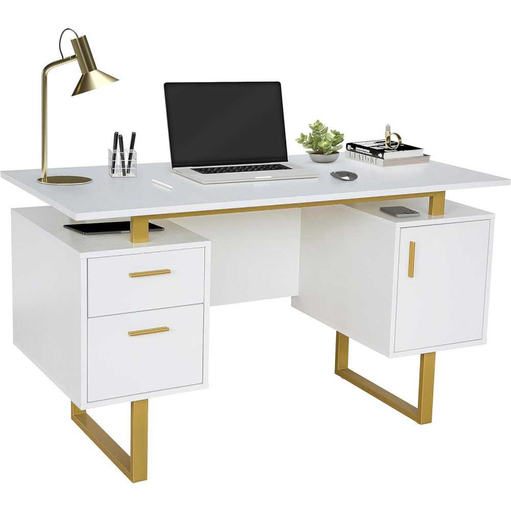 Modern Floating Office Desk and Storage Cabinet