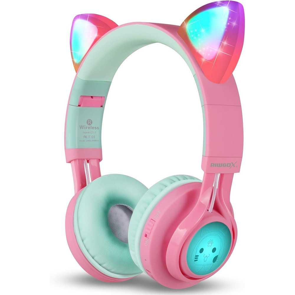 CT-7 Cat Ear Bluetooth Headphones w/ LED Lights and Premium Features | TekChoice Electronics