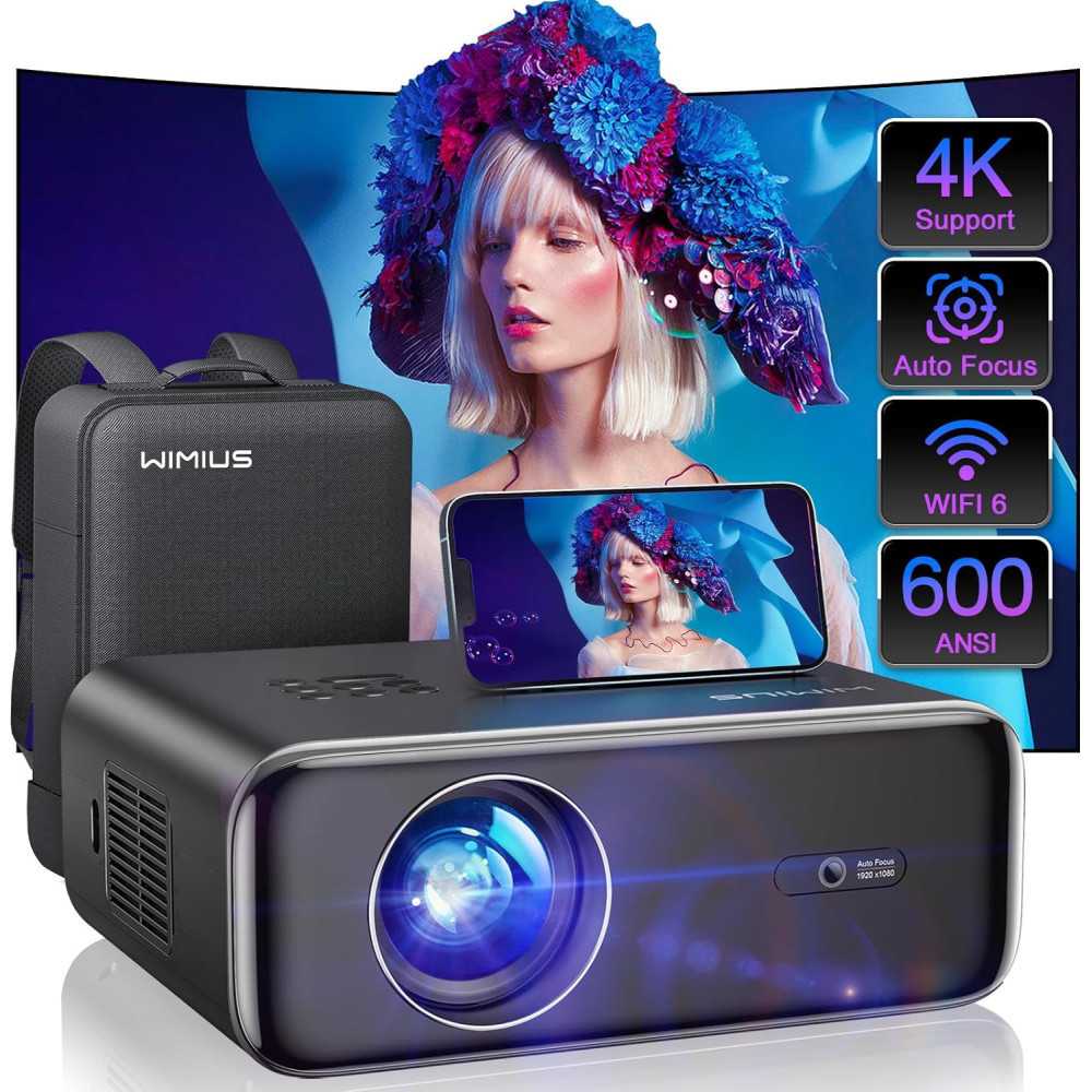 Pro V9 Outdoor Home Movie Projector w/ Auto Focus, WiFi 6, and 4K Support