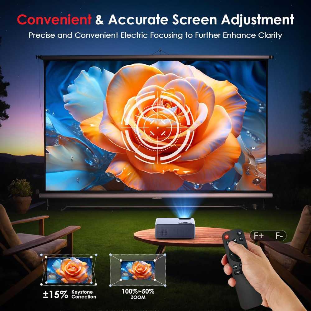 Electric Focus 4K Home Projector: Portable Device for Outdoor Movies and Home Theaters!