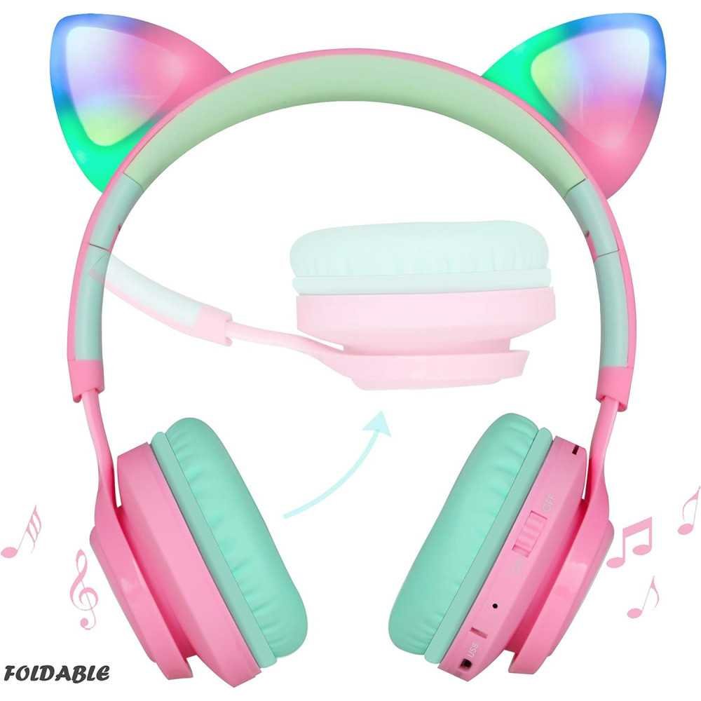 CT-7 Cat Ear Bluetooth Headphones w/ LED Lights and Premium Features | TekChoice Electronics