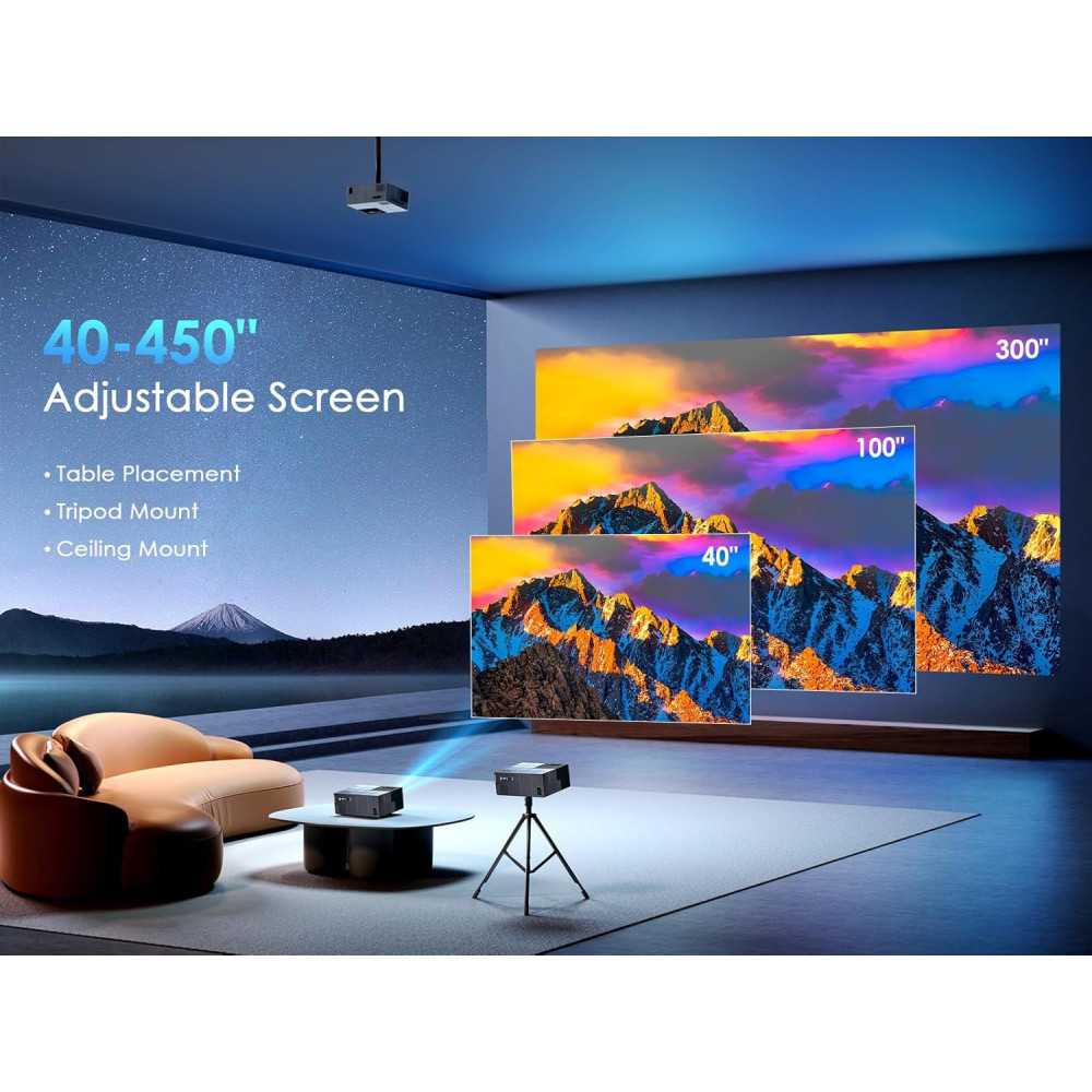 4K Smart Movie & Gaming Projector: Stunning 450" Display, WiFi 6, Bluetooth 5.3 & Versatile Connectivity for Epic Entertainment