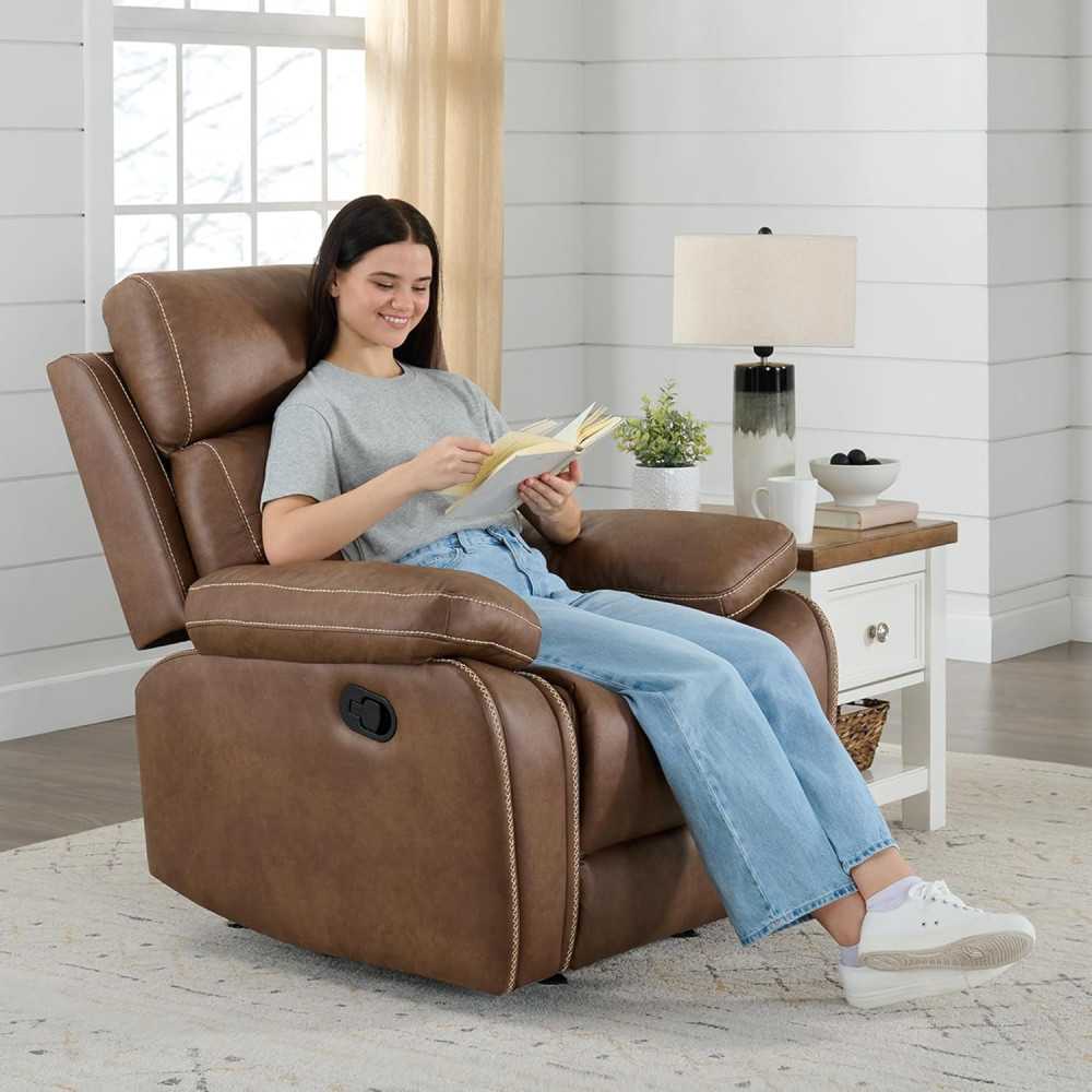 Luxurious Leather Recliner w/ Overstuffed Armrests for Stylish Home Theater Seating