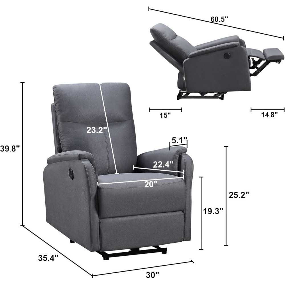 Power Recliner Chair w/ USB Charging for Bedroom or Home Theater Seating