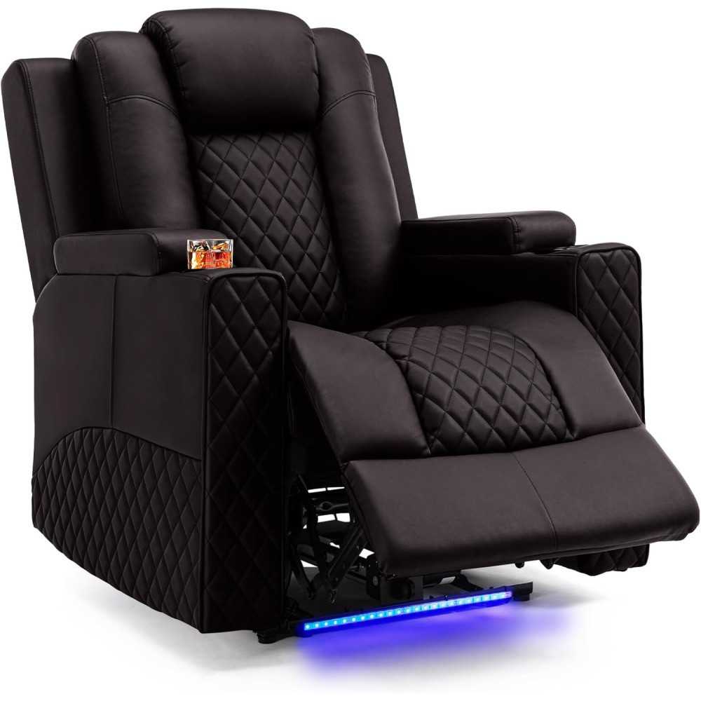 Electric Massage Recliner Sofa w/ LED Lighting and Cup Holders for Home Theater Seating