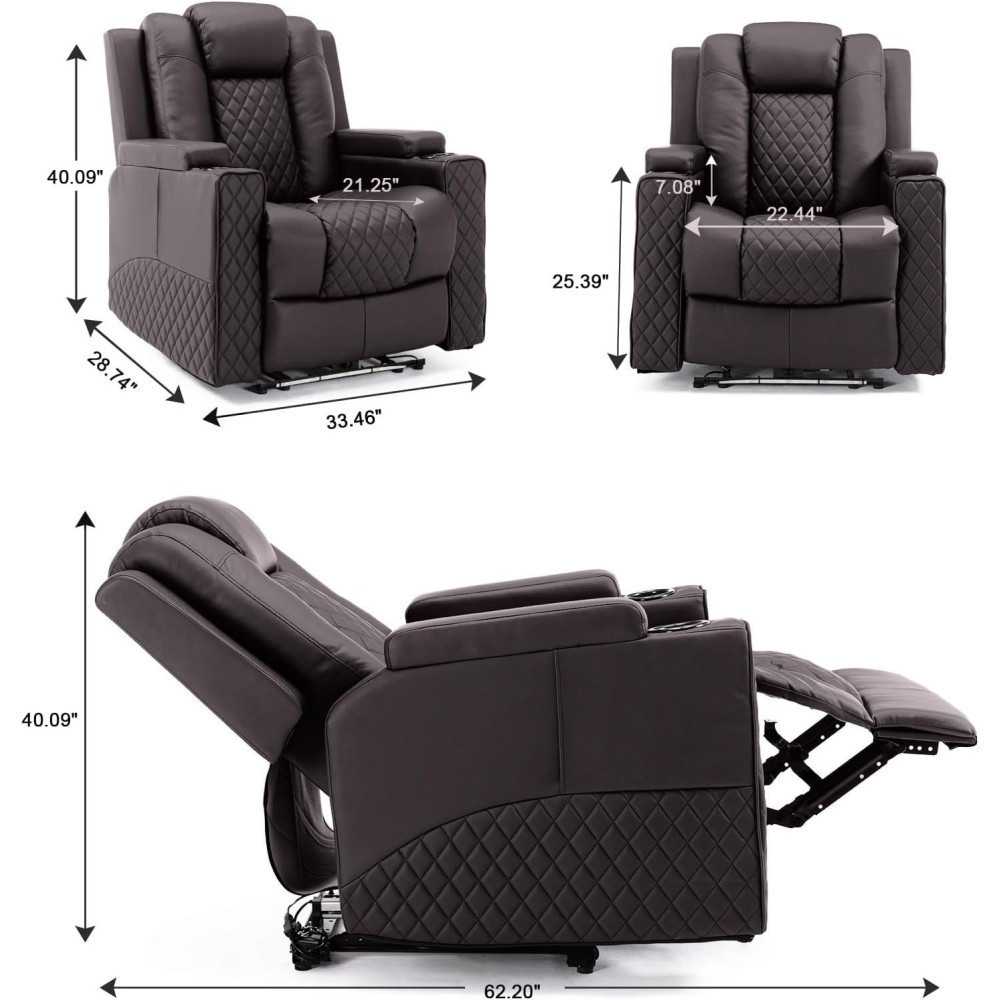 Electric Massage Recliner Sofa w/ LED Lighting and Cup Holders for Home Theater Seating