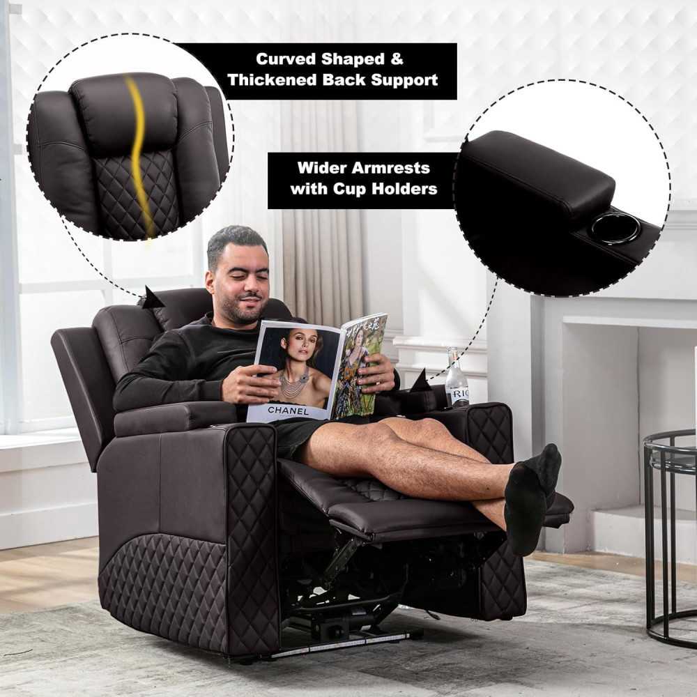 Electric Massage Recliner Sofa w/ LED Lighting and Cup Holders for Home Theater Seating