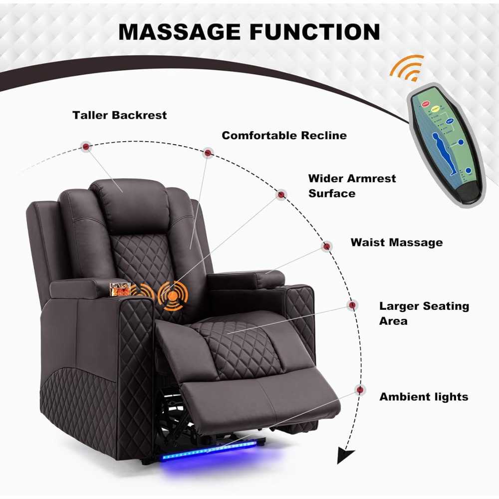 Electric Massage Recliner Sofa w/ LED Lighting and Cup Holders for Home Theater Seating