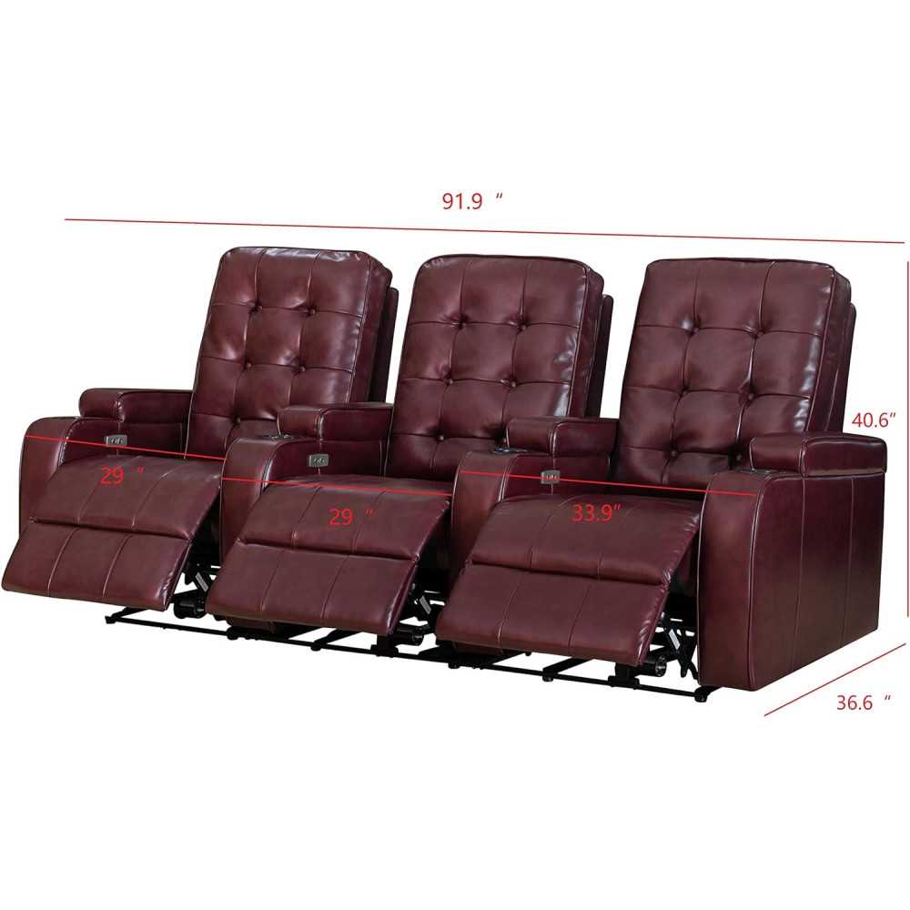 Air Leather Power Sofa w/ Cup Holders and USB Port for Gaming and Home Theater Seating