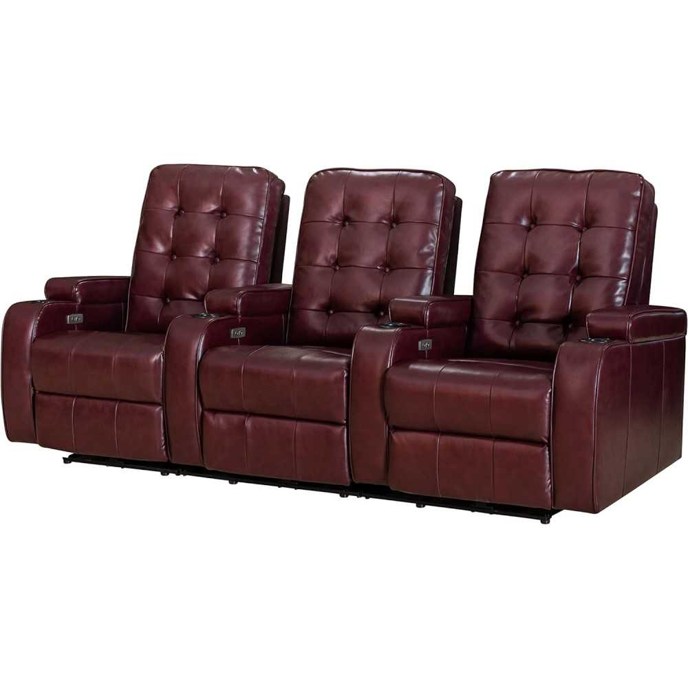 Air Leather Power Sofa w/ Cup Holders and USB Port for Gaming and Home Theater Seating