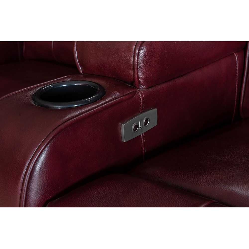 Air Leather Power Sofa w/ Cup Holders and USB Port for Gaming and Home Theater Seating