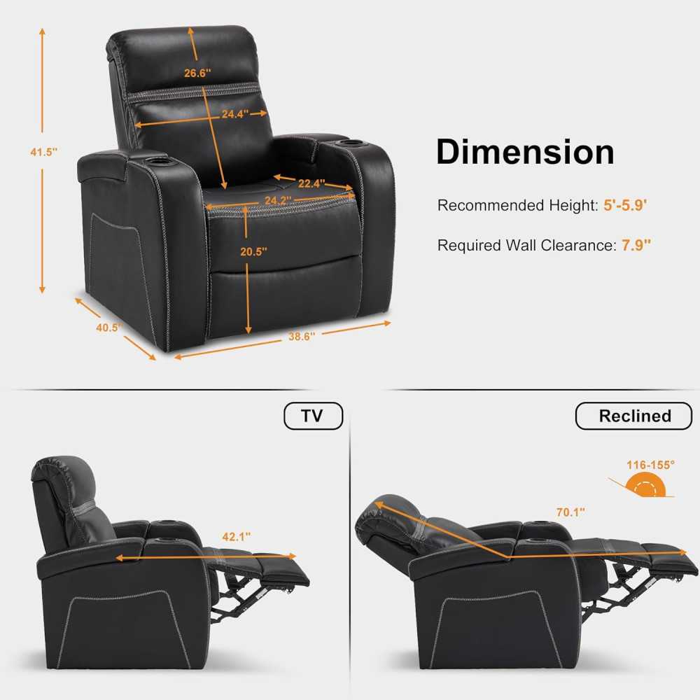 Power Recliner Chair for Luxurious Home Theater Seating w/ USB Port, LED Light