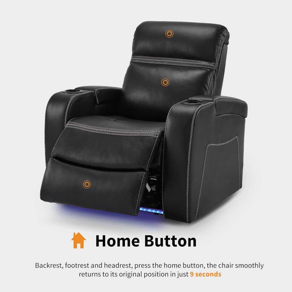 Power Recliner Chair for Luxurious Home Theater Seating w/ USB Port, LED Light