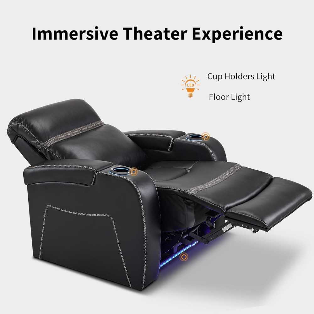 Power Recliner Chair for Luxurious Home Theater Seating w/ USB Port, LED Light