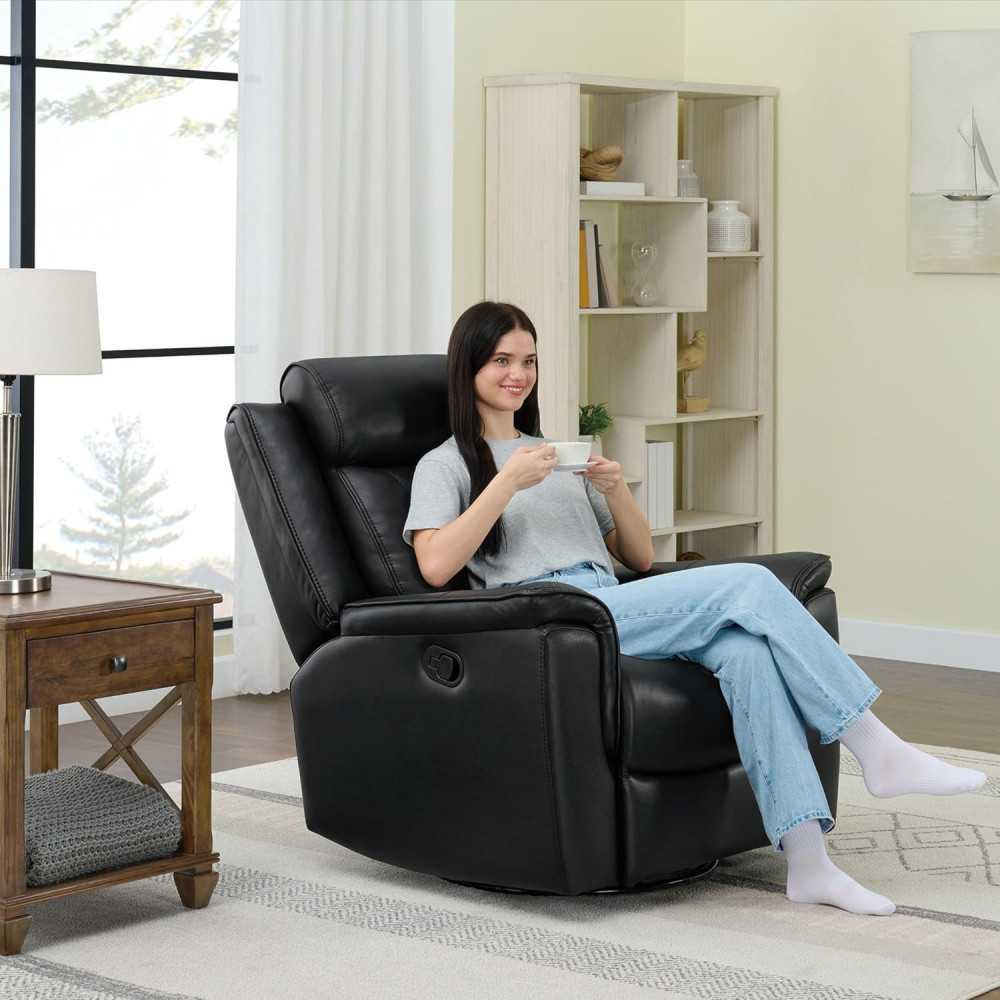 Luxurious Swivel Rocker Recliner w/ Extra Large Footrest for Your Home Theater Seating