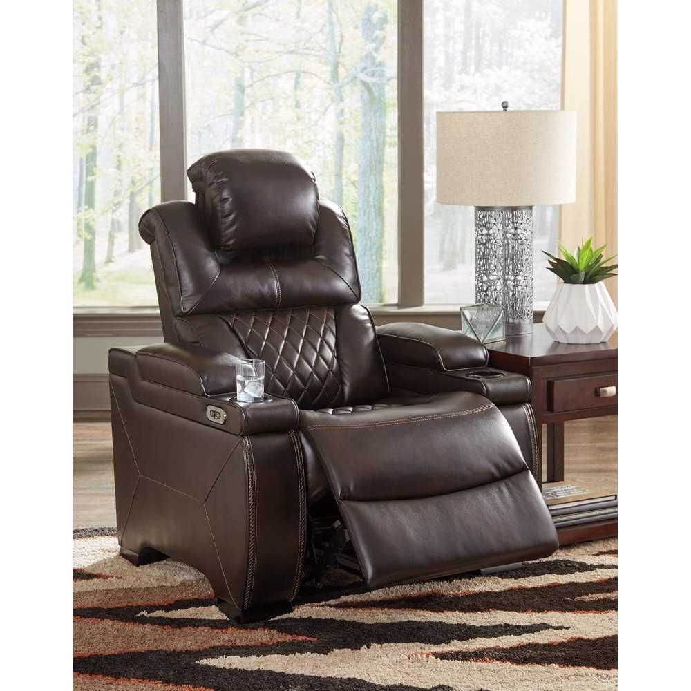 Faux Leather Power Single Recliner & Loveseat w/ Center Console For Home Theater Seating