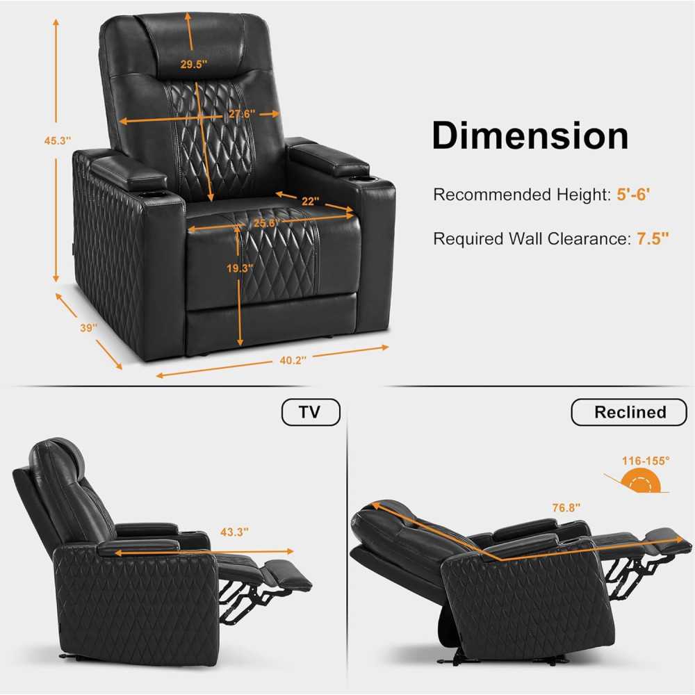 Power Recliner Chair w/ Adjustable Headrest - Your Ideal Home Theater Seating