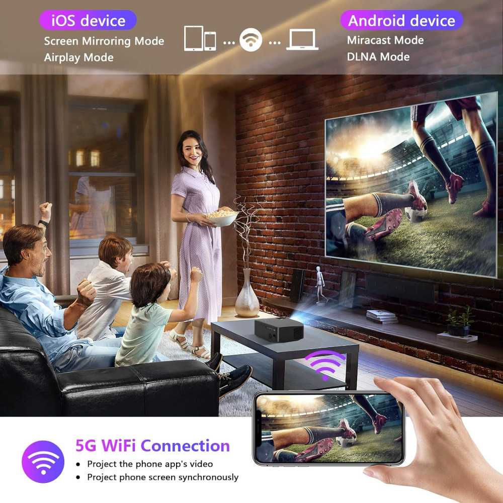 Native 1080P 5G WiFi Bluetooth Projector for Home Theater and Business Needs