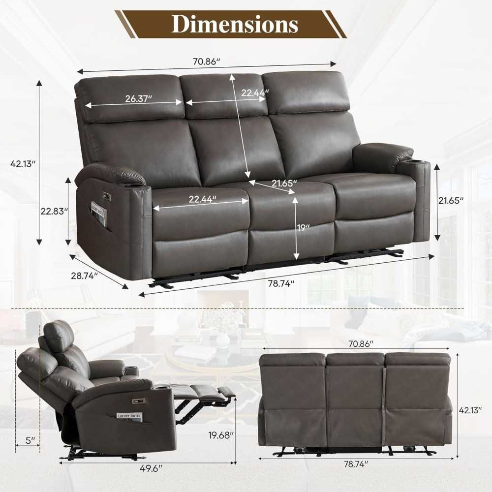 Electric 3-Seat Recliner Sofa with USB Ports and Cup Holders | TekChoice Electronics