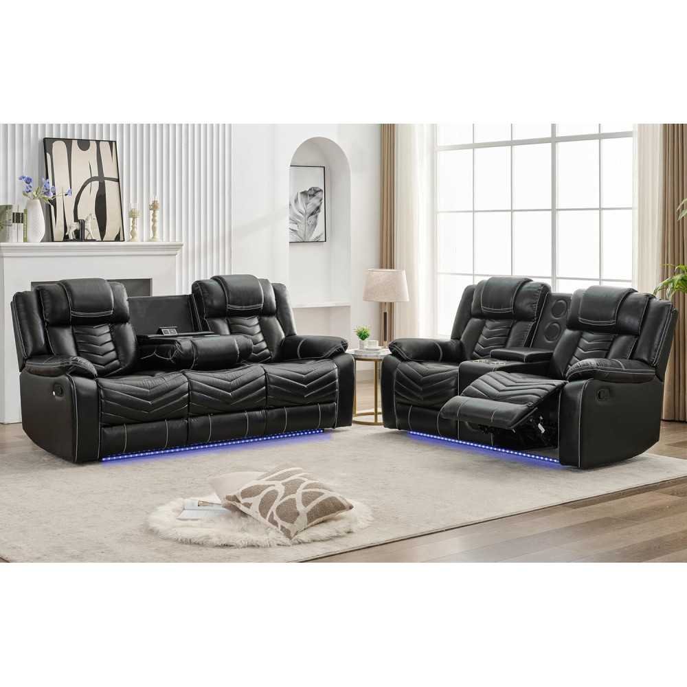 Manual Recliner Sofa Set featuring Wireless Charger, Bass Speakers, and LED Lights | TekChoice Electronics