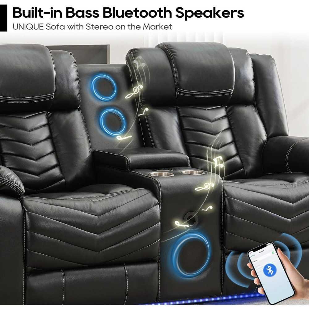 Manual Recliner Sofa Set featuring Wireless Charger, Bass Speakers, and LED Lights | TekChoice Electronics