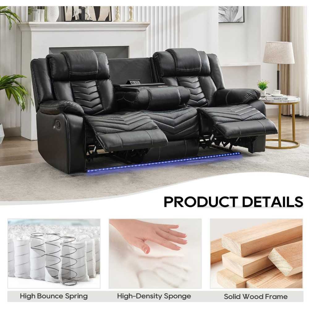 Manual Recliner Sofa Set featuring Wireless Charger, Bass Speakers, and LED Lights | TekChoice Electronics