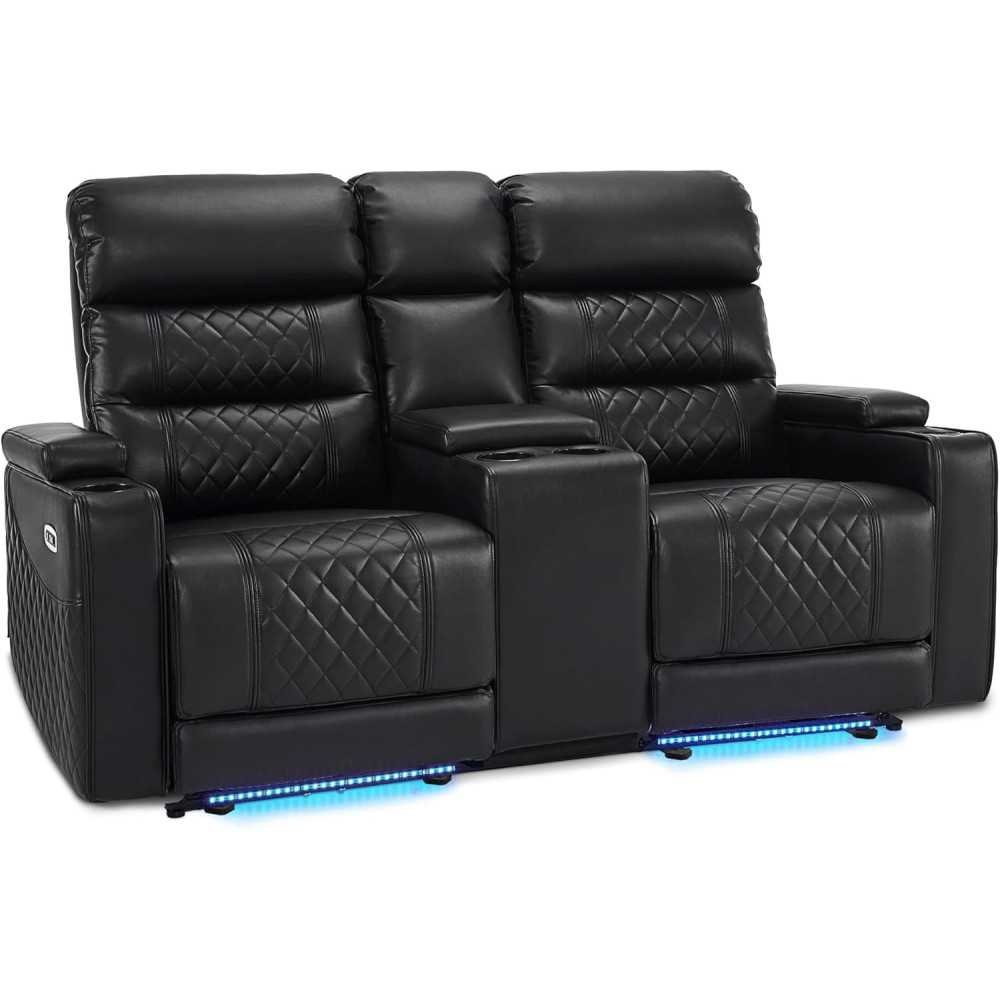 Power Recliner Home Theater Seating featuring Adjustable Headrests, Console, and Convenient Tech Ports | TekChoice Electronics