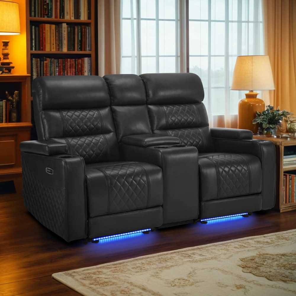 Power Recliner Home Theater Seating featuring Adjustable Headrests, Console, and Convenient Tech Ports | TekChoice Electronics