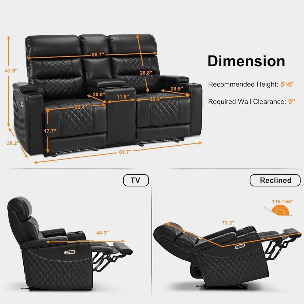 Power Recliner Home Theater Seating featuring Adjustable Headrests, Console, and Convenient Tech Ports | TekChoice Electronics