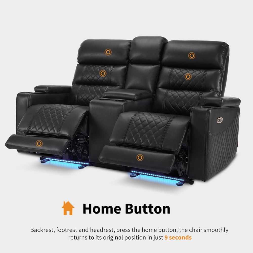 Power Recliner Home Theater Seating featuring Adjustable Headrests, Console, and Convenient Tech Ports | TekChoice Electronics