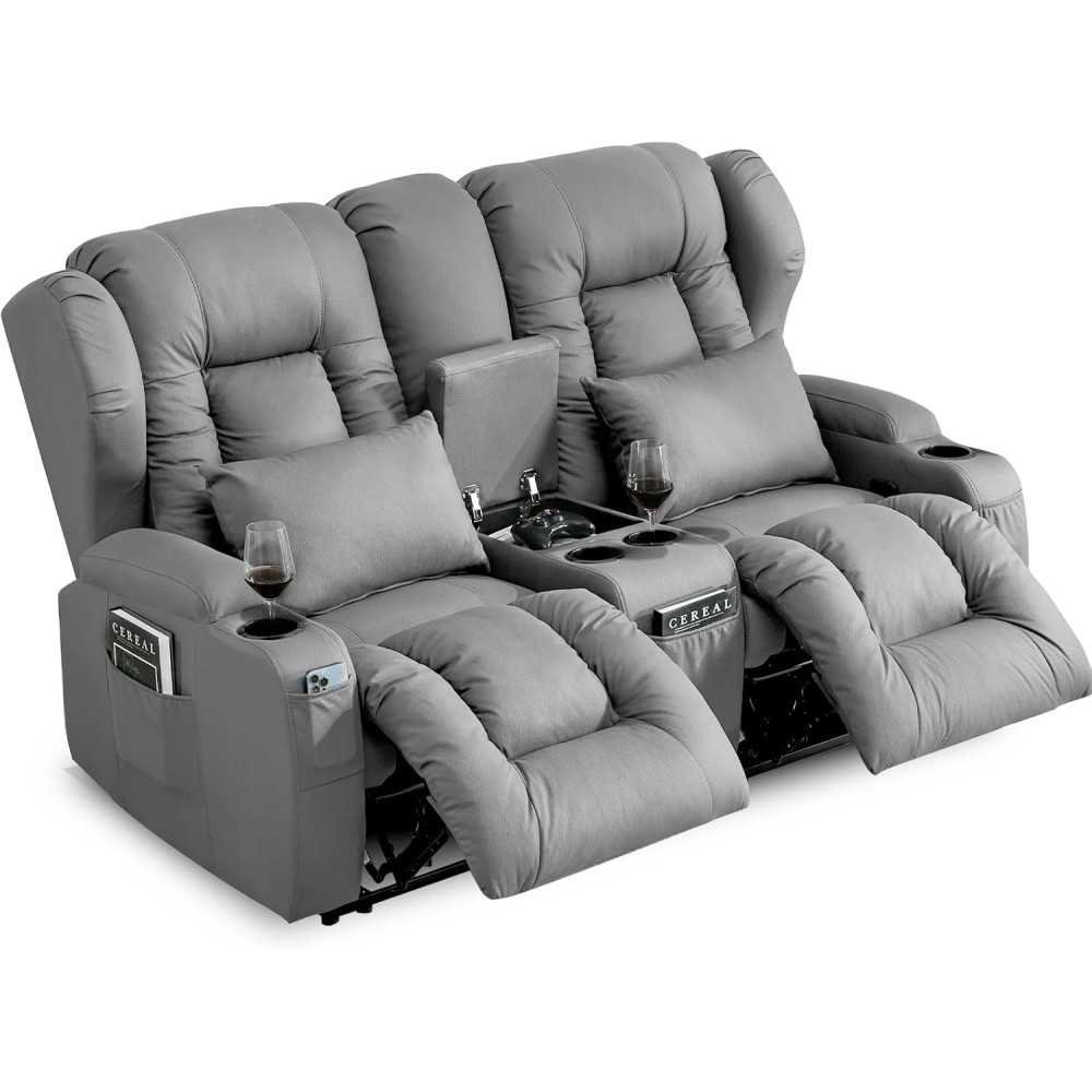 65.5 inch Home Theater Seating Ergonomic Reclining Love Seat with Cup Holders, Storage, and Lumbar Support