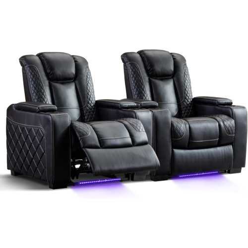 Luxe Faux Leather Recliner Home Theater Seating with Ambient Lighting and Smart Features | TekChoice Electronics