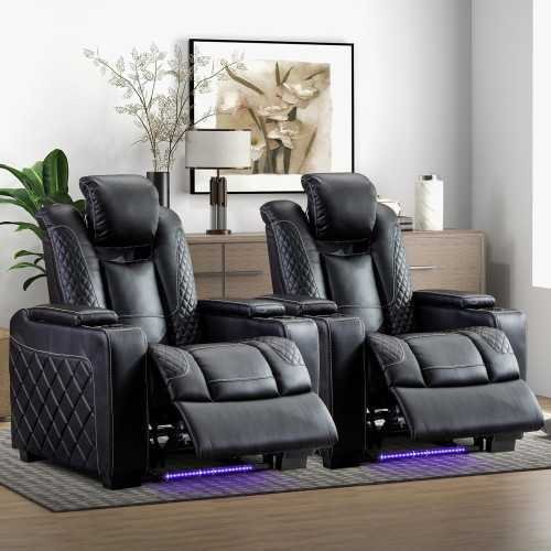 Luxe Faux Leather Recliner Home Theater Seating with Ambient Lighting and Smart Features | TekChoice Electronics