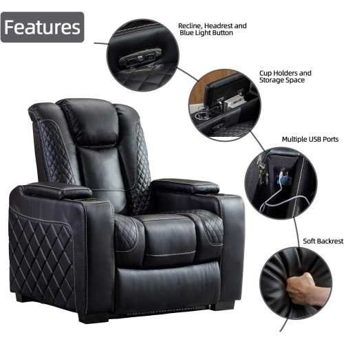 Luxe Faux Leather Recliner Home Theater Seating with Ambient Lighting and Smart Features | TekChoice Electronics