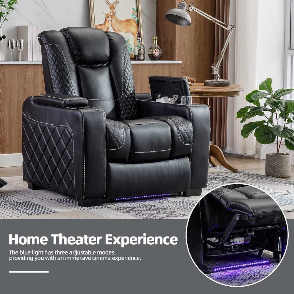 Luxe Faux Leather Recliner Home Theater Seating with Ambient Lighting and Smart Features | TekChoice Electronics