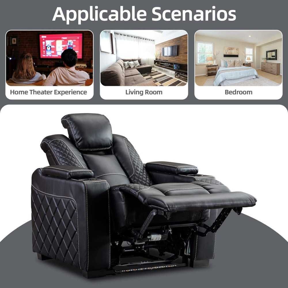 Luxe Faux Leather Recliner Home Theater Seating with Ambient Lighting and Smart Features | TekChoice Electronics