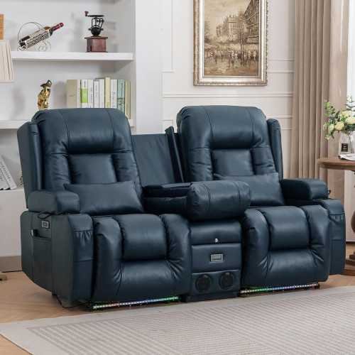 Deluxe Electric Loveseat Recliner Home Theater Seating with Built-in Tech Features and Ambient Lighting | TekChoice Electronics